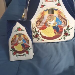 Loungefly Disney Beauty And The Beast Velvet Mini Backpack And Wallet -